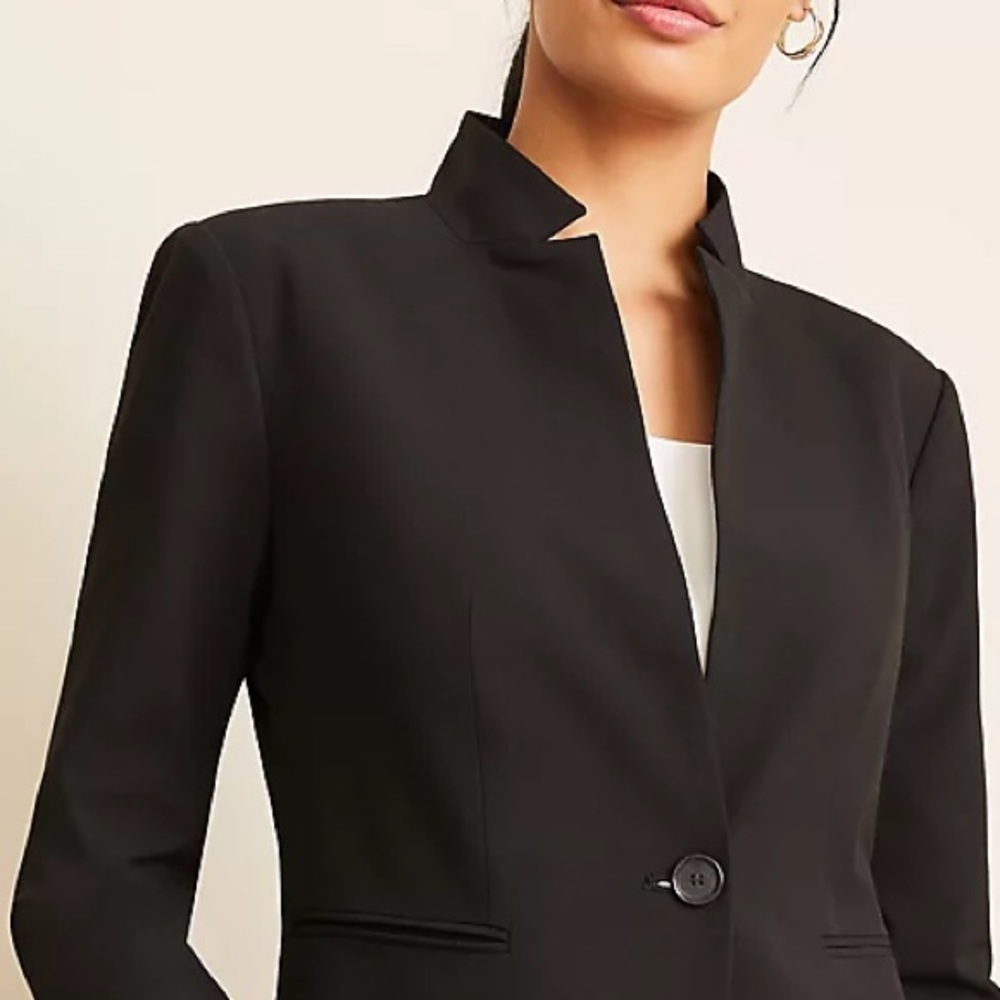 LOFT Black Mandarin Collar Single-Button Blazer